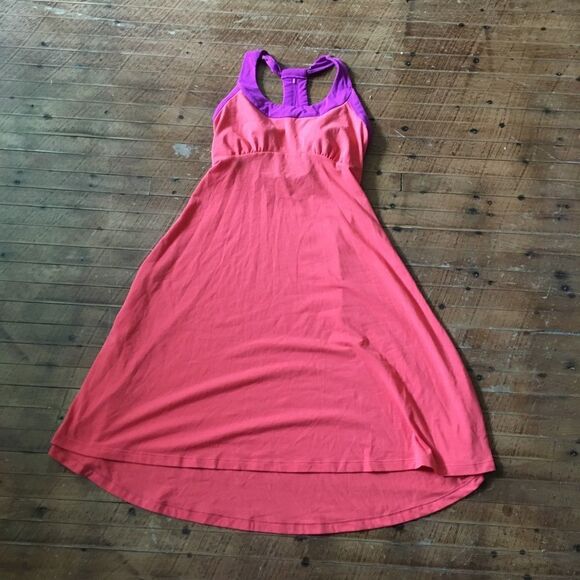 Prana S coral & purple knit athletic sporty strappy dress - Picture 1 of 3